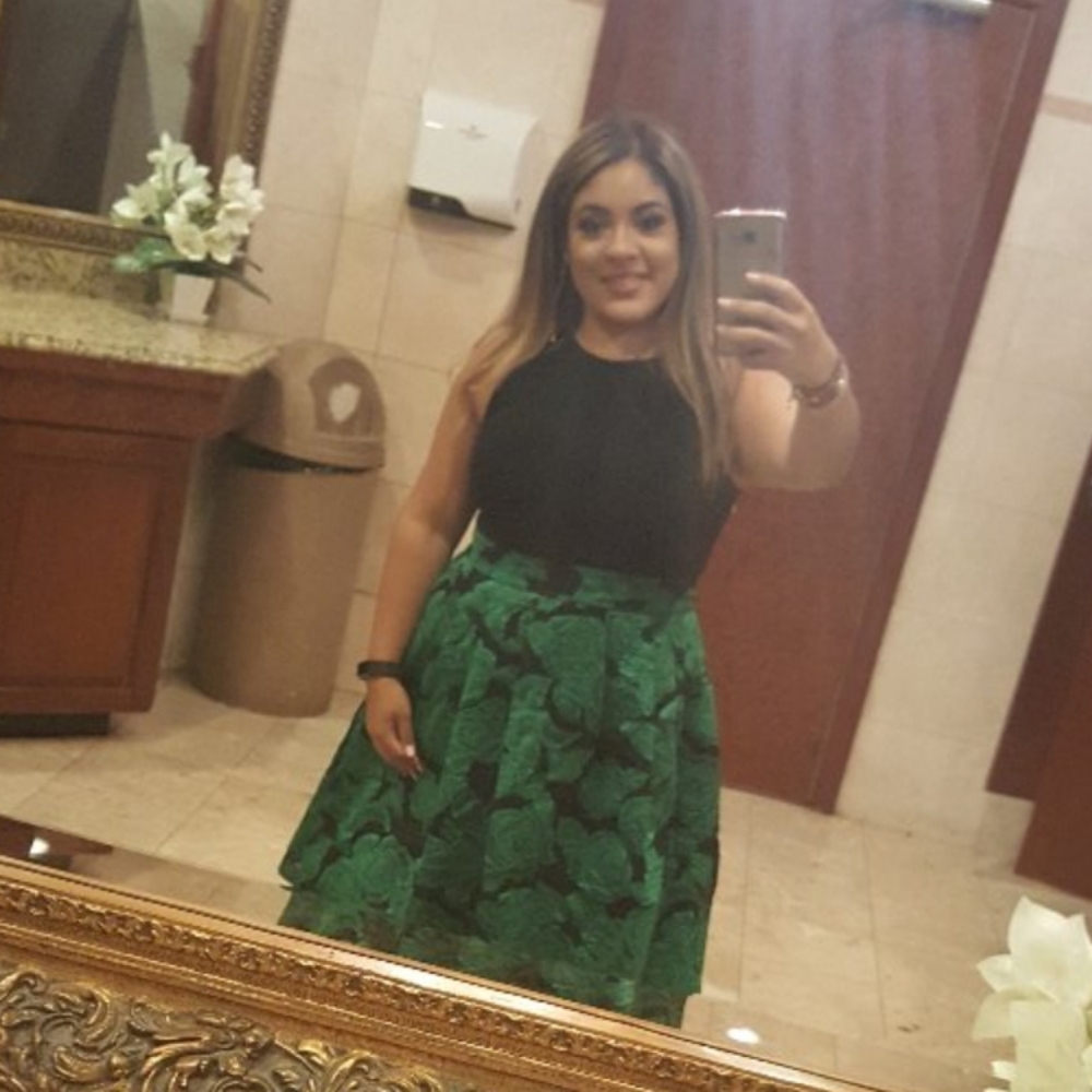 Green and black floral dress